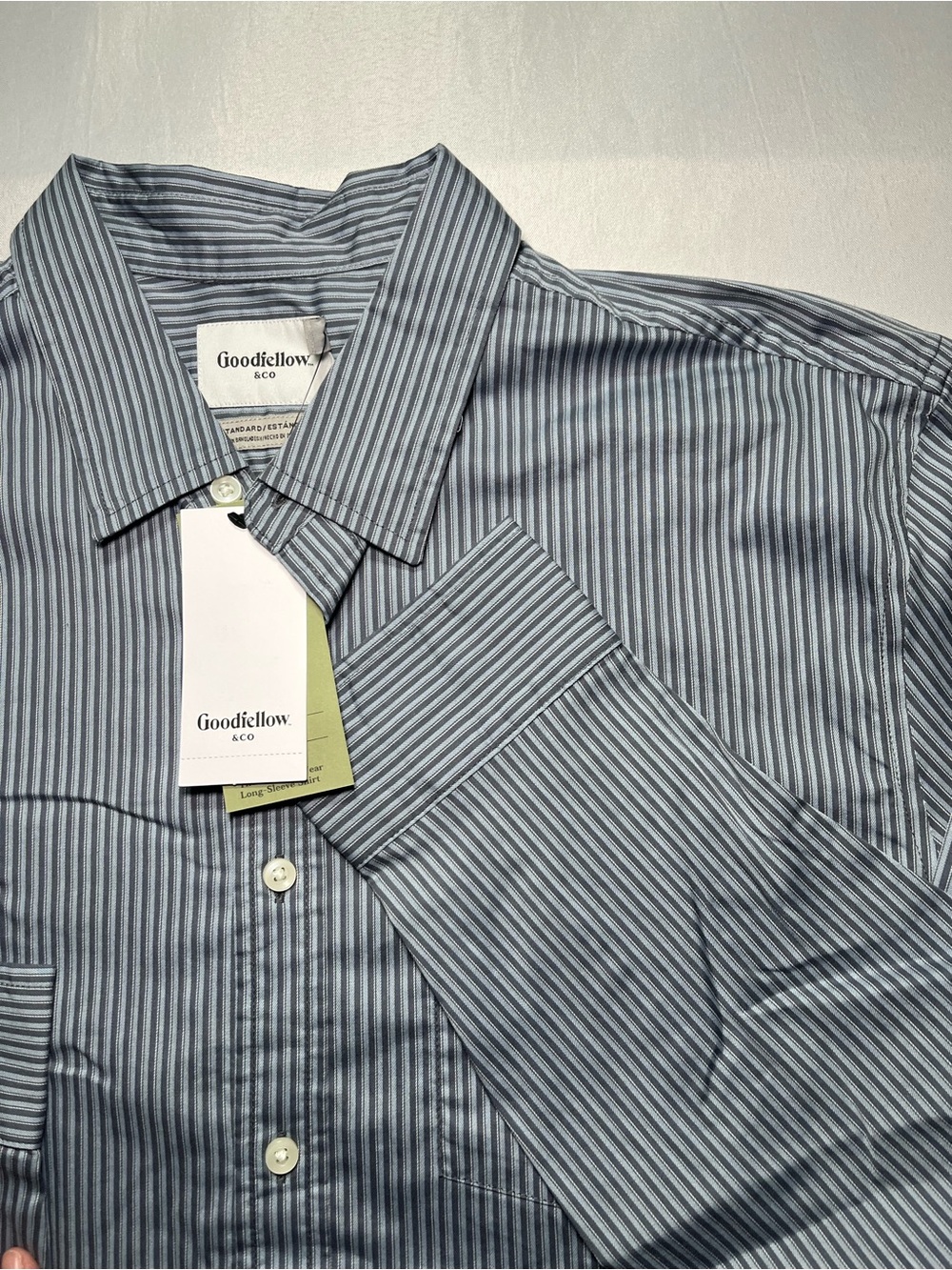 Goodfellow & Co Men's Large Blue Striped Long Sleeve Collared Button-Up Shirt